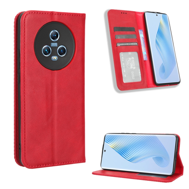 

For Honor Magic5 Magnetic Buckle Retro Texture Leather Phone Case(Red)