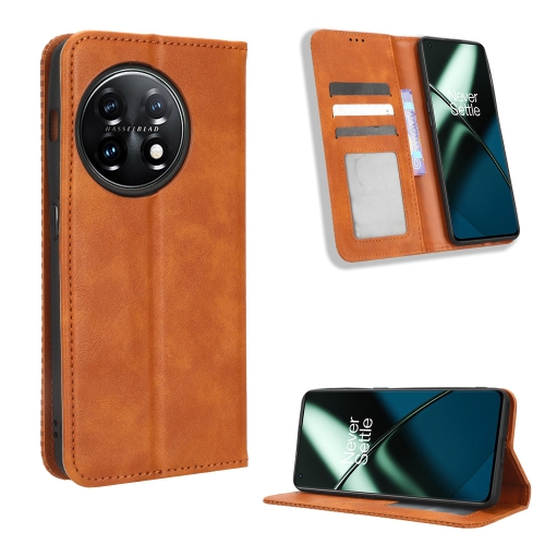 

For OnePlus 11R / Ace 2 Magnetic Buckle Retro Texture Leather Phone Case(Brown)