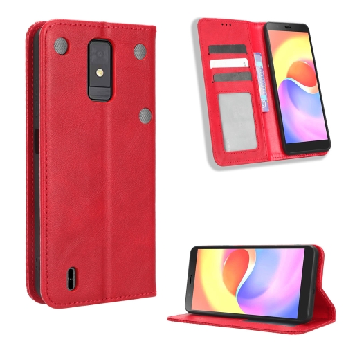 

For ZTE Blade A32 Magnetic Buckle Retro Texture Leather Phone Case(Red)