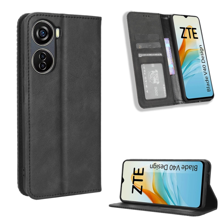 For ZTE Blade V40 Design Magnetic Buckle Retro Texture Leather