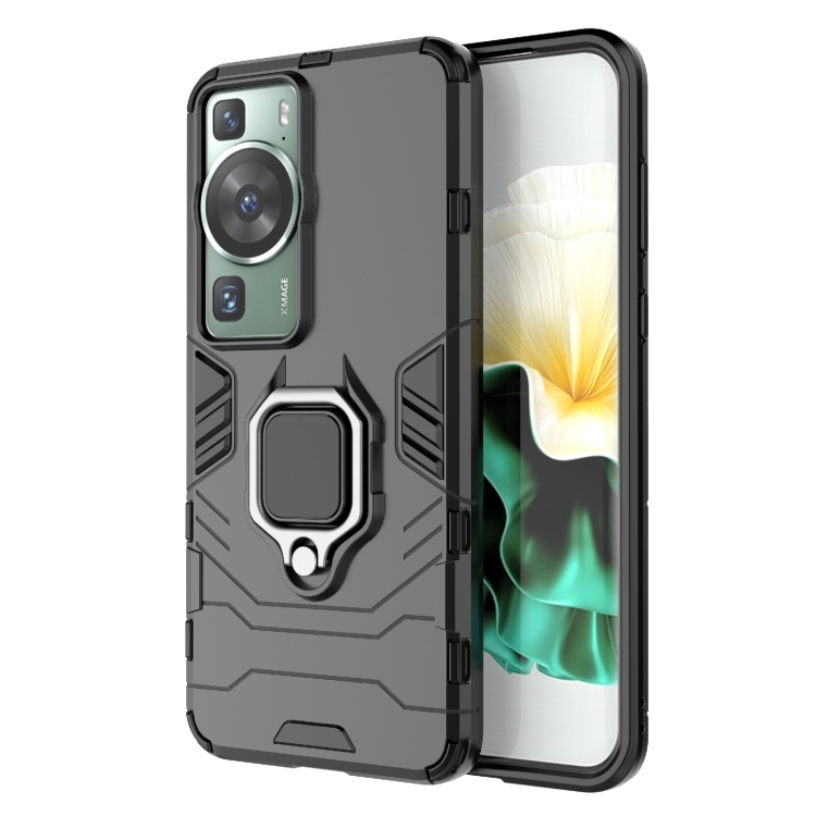 

For Huawei P60 PC + TPU Shockproof Protective Phone Case with Magnetic Ring Holder(Black)