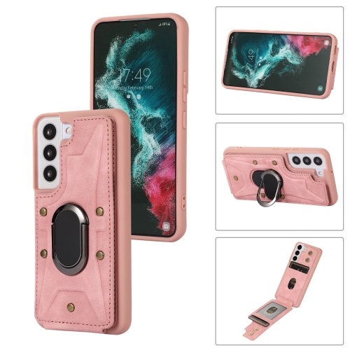 

For Samsung Galaxy S22+ 5G Armor Ring Wallet Back Cover Phone Case(Pink)