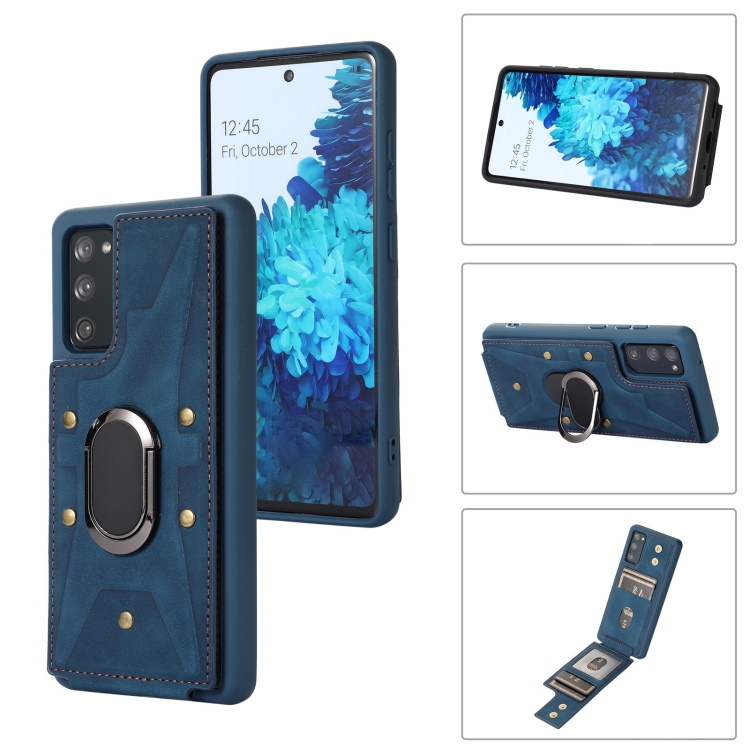 

For Samsung Galaxy S20 FE Armor Ring Wallet Back Cover Phone Case(Blue)