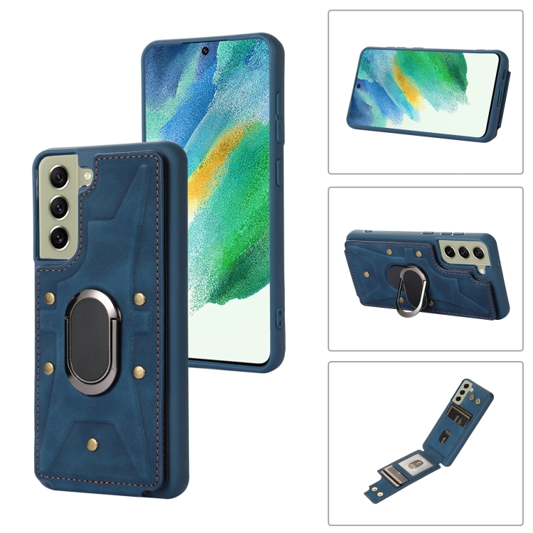 

For Samsung Galaxy S21+ 5G Armor Ring Wallet Back Cover Phone Case(Blue)