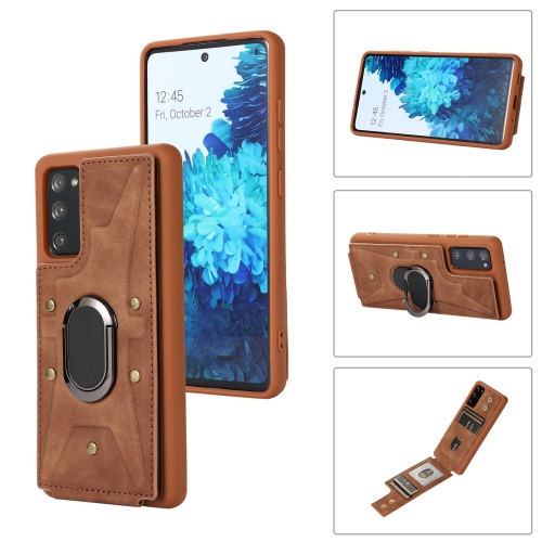 

For Samsung Galaxy S20 Armor Ring Wallet Back Cover Phone Case(Brown)