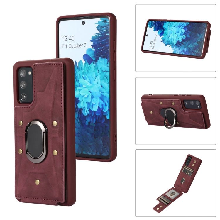 

For Samsung Galaxy S20+ Armor Ring Wallet Back Cover Phone Case(Wine Red)