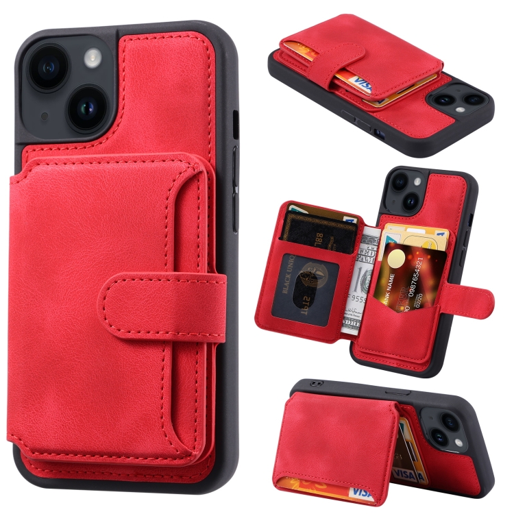 

For iPhone 14 Skin Feel Dream Anti-theft Brush Shockproof Portable Skin Card Bag Phone Case(Red)