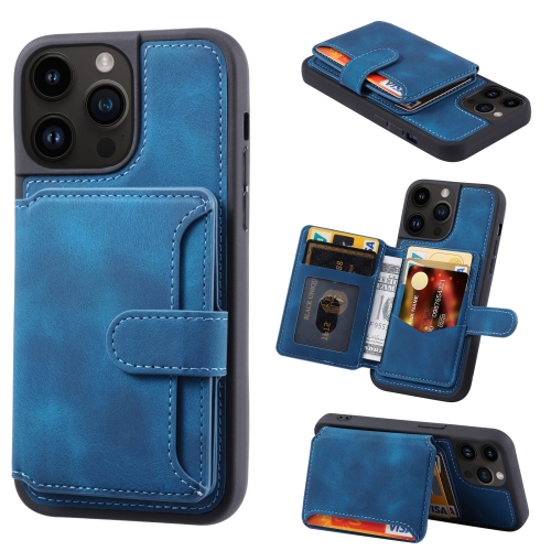 

For iPhone 14 Pro Max Skin Feel Dream Anti-theft Brush Shockproof Portable Skin Card Bag Phone Case(Peacock Blue)