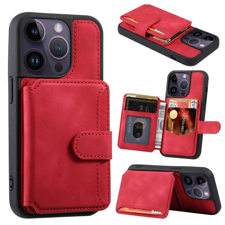 

For iPhone 13 Pro Skin Feel Dream Anti-theft Brush Shockproof Portable Skin Card Bag Phone Case(Red)
