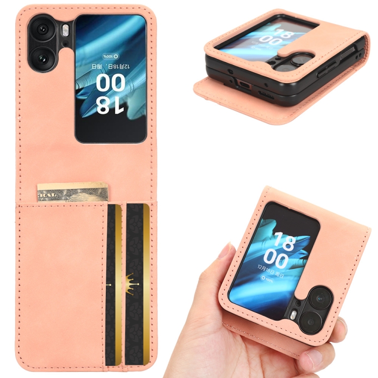 

For OPPO Find N2 Flip Skin Feel Calf Texture Card Slots Leather Phone Case(Pink)