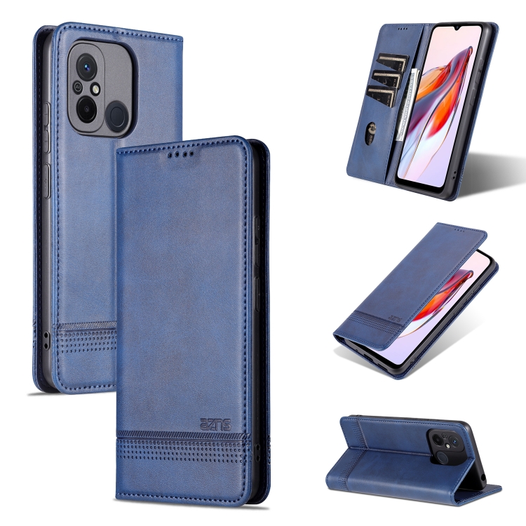 MOJIA Custodia Flip Portafoglio In PU Per Xiaomi Redmi 12C / 11A / Poco C55 - Blu, Con Supporto E 3 Slot Carte