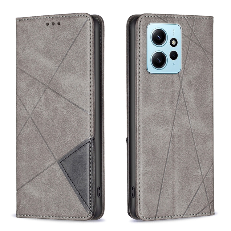 

For Xiaomi Redmi Note 12 4G Global Prismatic Invisible Magnetic Leather Phone Case(Grey)