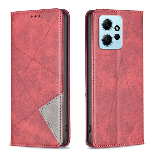 

For Xiaomi Redmi Note 12 4G Global Prismatic Invisible Magnetic Leather Phone Case(Red)