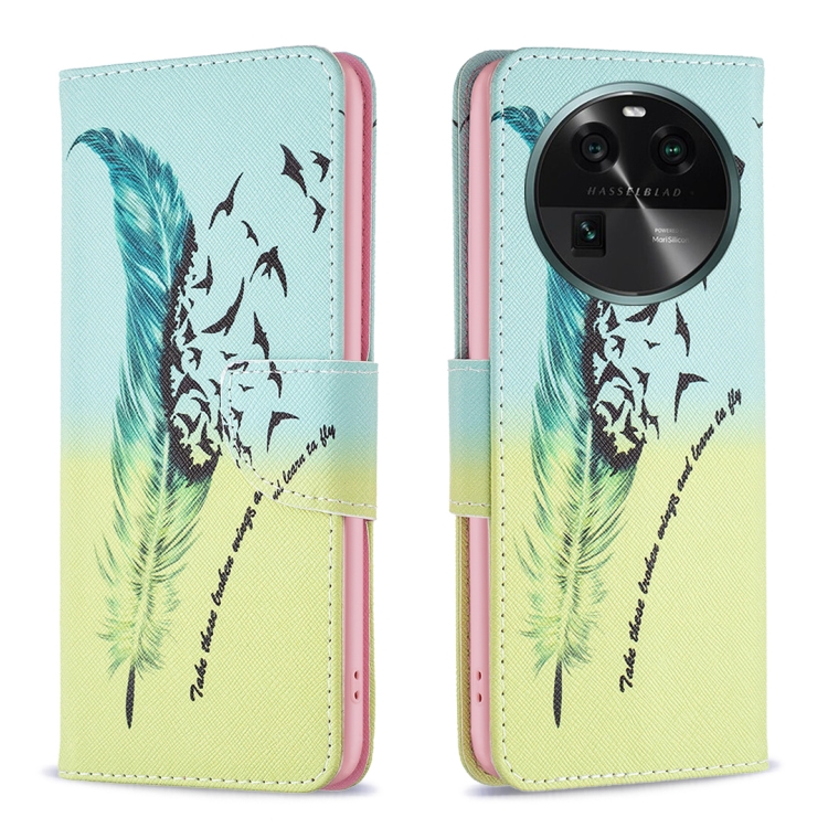 

For OPPO Find X6 5G Colored Drawing Pattern Leather Phone Case(Feather)