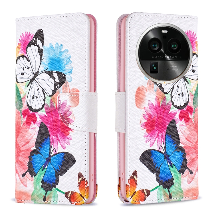 

For OPPO Find X6 Pro 5G Colored Drawing Pattern Leather Phone Case(Butterflies)