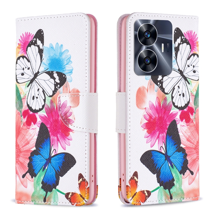 

For Realme C55 Colored Drawing Pattern Leather Phone Case(Butterflies)