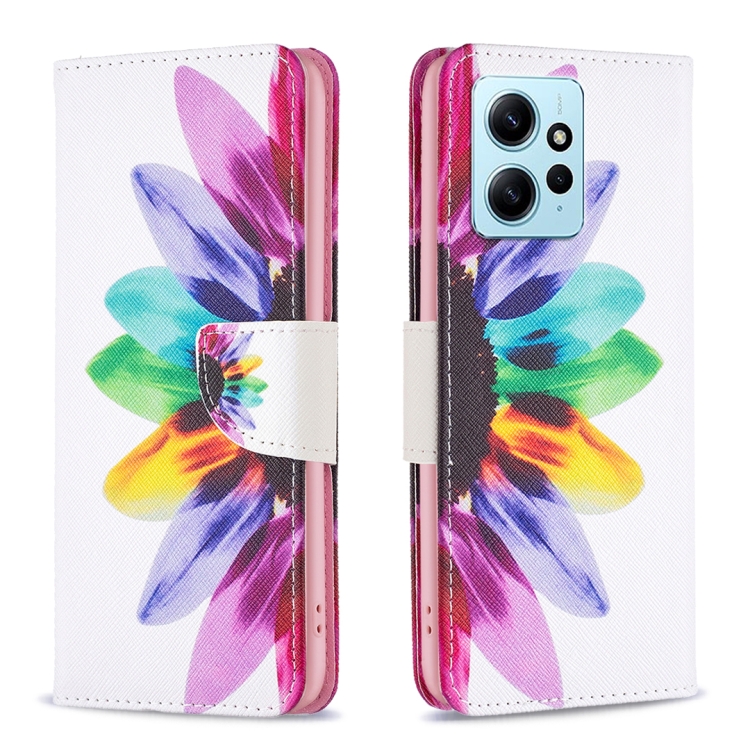 

For Xiaomi Redmi Note 12 4G Global Colored Drawing Pattern Leather Phone Case(Sun Flower)