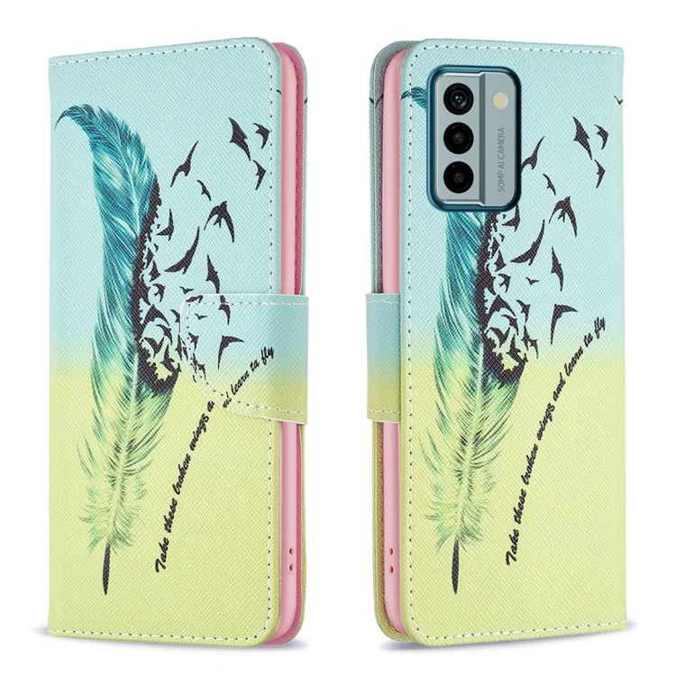 

For Nokia G22 Colored Drawing Pattern Leather Phone Case(Feather)