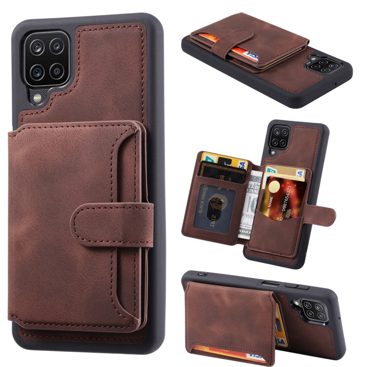 

For Samsung Galaxy A12 5G Skin Feel Dream Anti-theft Brush Shockproof Portable Skin Card Bag Phone Case(Coffee)