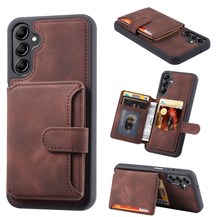 

For Samsung Galaxy A14 5G Skin Feel Dream Anti-theft Brush Shockproof Portable Skin Card Bag Phone Case(Coffee)
