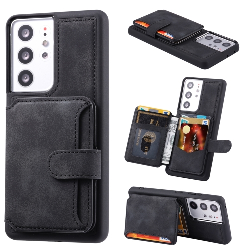 

For Samsung Galaxy S21 Ultra 5G Skin Feel Dream Anti-theft Brush Shockproof Portable Skin Card Bag Phone Case(Black)