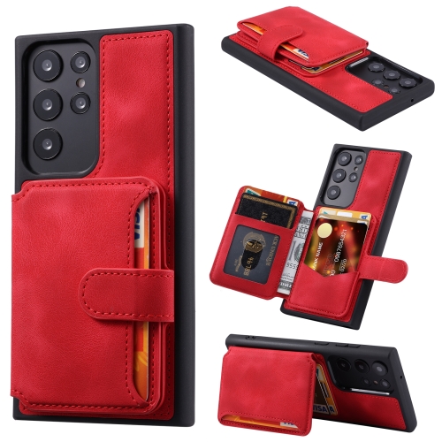 

For Samsung Galaxy S22 Ultra 5G Skin Feel Dream Anti-theft Brush Shockproof Portable Skin Card Bag Phone Case(Red)