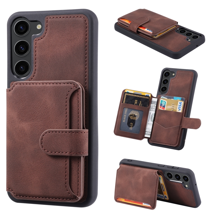 

For Samsung Galaxy S23 5G Skin Feel Dream Anti-theft Brush Shockproof Portable Skin Card Bag Phone Case(Coffee)