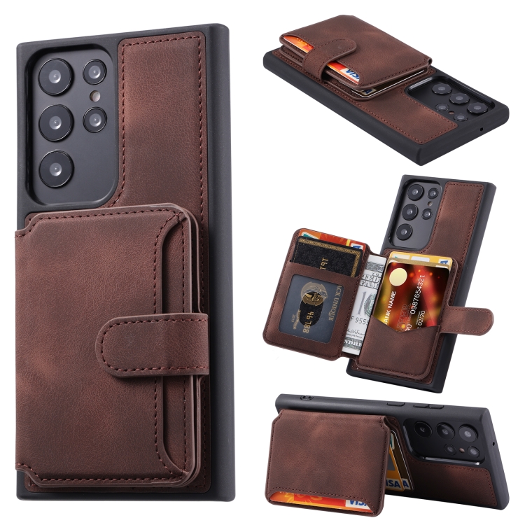 

For Samsung Galaxy S23 Ultra 5G Skin Feel Dream Anti-theft Brush Shockproof Portable Skin Card Bag Phone Case(Coffee)