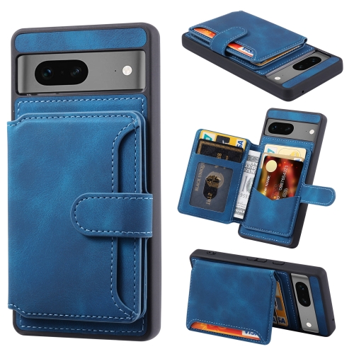 

For Google Pixel 7 5G Skin Feel Dream Anti-theft Brush Shockproof Portable Skin Card Bag Phone Case(Peacock Blue)