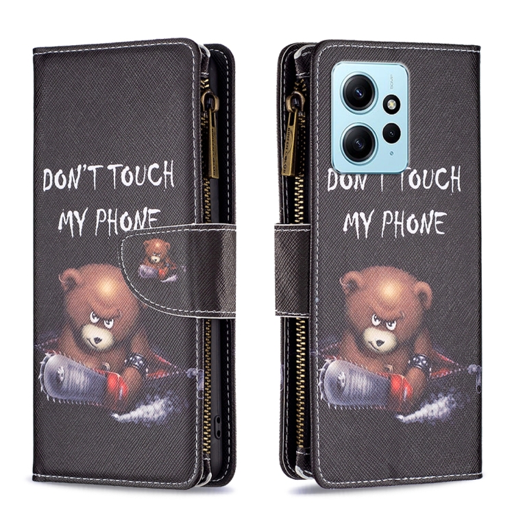 

For Xiaomi Redmi Note 12 4G Global Colored Drawing Pattern Zipper Leather Phone Case(Bear)