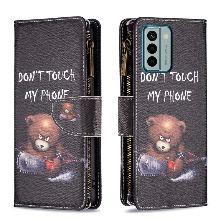 

For Nokia G22 Colored Drawing Pattern Zipper Leather Phone Case(Bear)