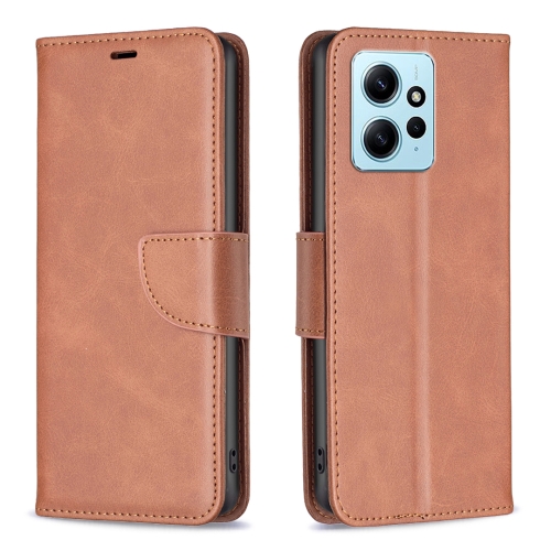 

For Xiaomi Redmi Note 12 4G Global Lambskin Texture Leather Phone Case(Brown)