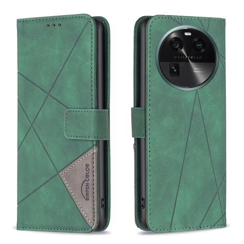 

For OPPO Find X6 5G Magnetic Buckle Rhombus Texture Leather Phone Case(Green)