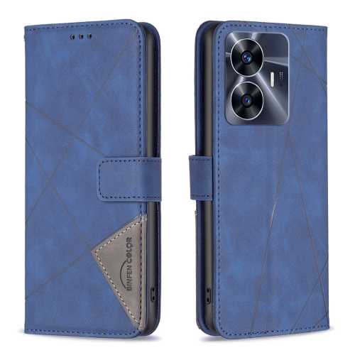 

For Realme C55 Magnetic Buckle Rhombus Texture Leather Phone Case(Blue)