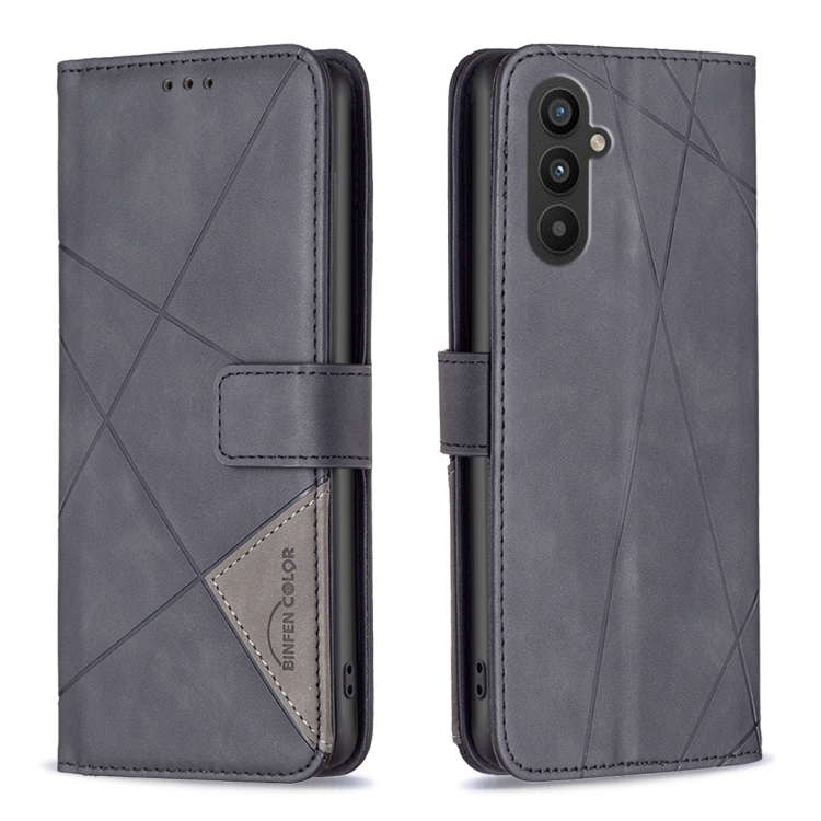 

For Samsung Galaxy A24 4G Magnetic Buckle Rhombus Texture Leather Phone Case(Black)
