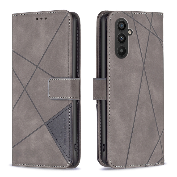 

For Samsung Galaxy A24 4G Magnetic Buckle Rhombus Texture Leather Phone Case(Grey)