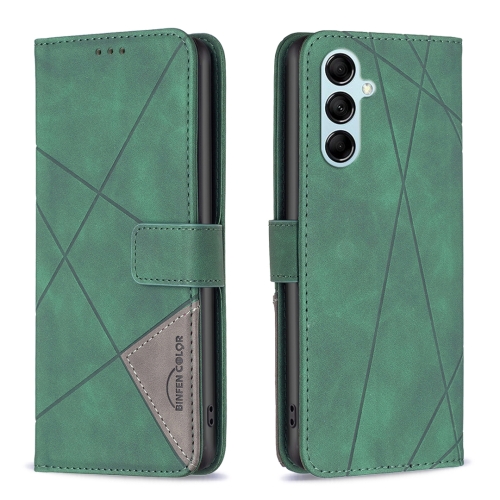 

For Samsung Galaxy M14 5G Magnetic Buckle Rhombus Texture Leather Phone Case(Green)