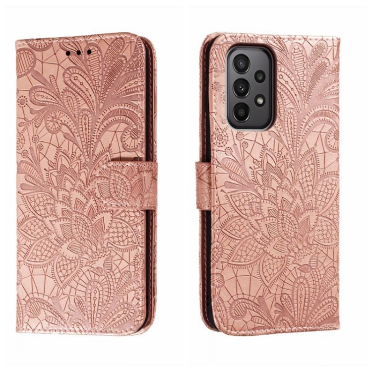 

For Samsung Galaxy A24 5G Lace Flower Embossing Flip Leather Phone Case(Rose Gold)