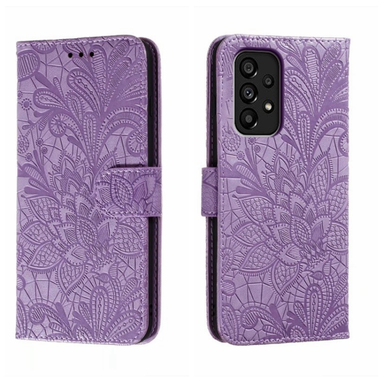 

For Samsung Galaxy A54 5G Lace Flower Embossing Flip Leather Phone Case(Purple)