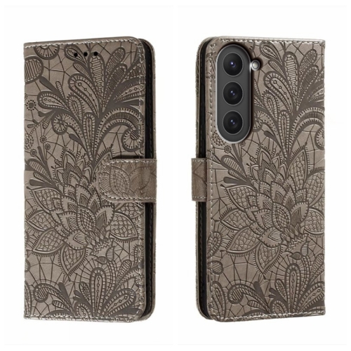 

For Samsung Galaxy S23 5G Lace Flower Embossing Flip Leather Phone Case(Grey)