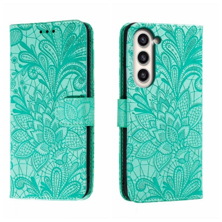 

For Samsung Galaxy S23+ 5G Lace Flower Embossing Flip Leather Phone Case(Green)