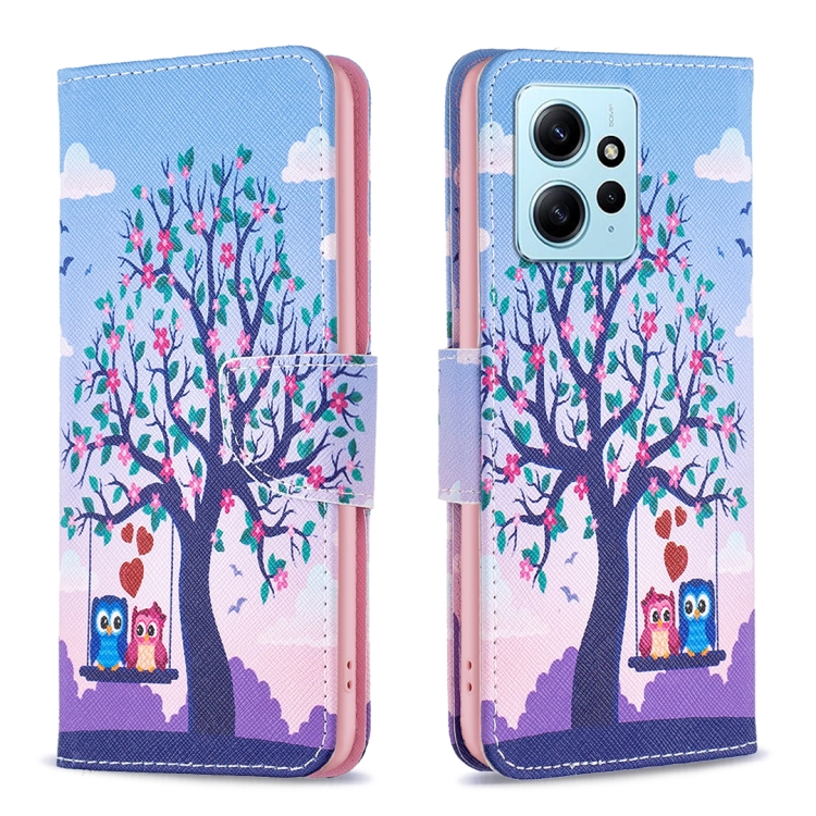 

For Xiaomi Redmi Note 12 4G Global Colored Drawing Leather Phone Case(Owl)