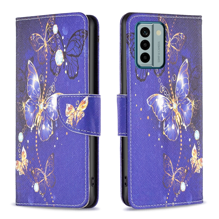 

For Nokia G22 Colored Drawing Leather Phone Case(Purple Butterfly)