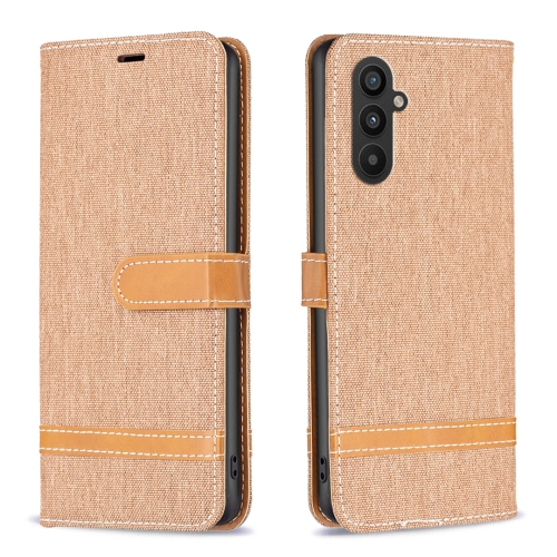 

For Samsung Galaxy A24 4G Color Block Denim Texture Leather Phone Case(Brown)