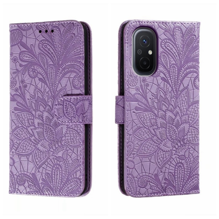 

For Xiaomi Redmi 12C Lace Flower Embossing Flip Leather Phone Case(Purple)