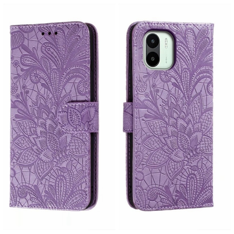 

For Xiaomi Redmi A1 Lace Flower Embossing Flip Leather Phone Case(Purple)