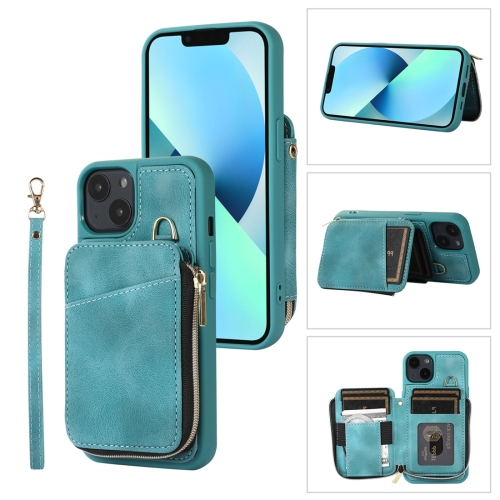 

For iPhone 14 Zipper Card Bag Back Cover Phone Case(Turquoise)