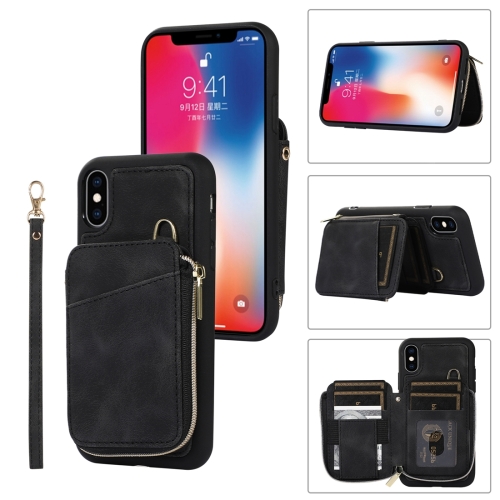 

For iPhone XS Max Zipper Card Bag Back Cover Phone Case(Black)