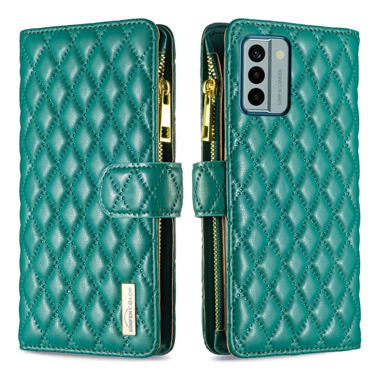 

For Nokia G22 Diamond Lattice Zipper Wallet Leather Flip Phone Case(Green)