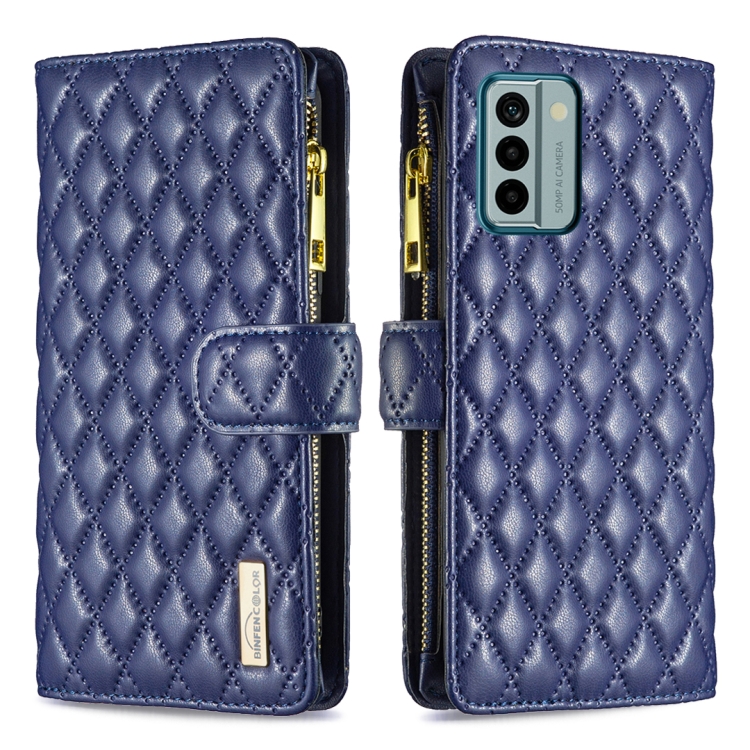 

For Nokia G22 Diamond Lattice Zipper Wallet Leather Flip Phone Case(Blue)